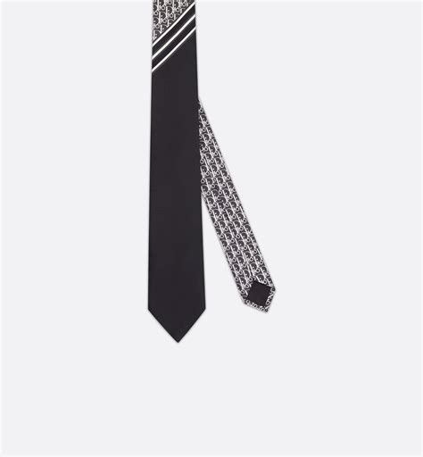 Striped Dior Oblique Tie Gray and White Silk